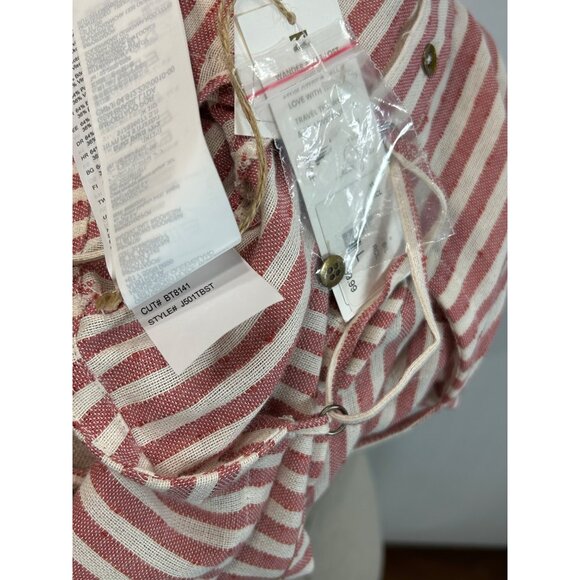 BILLABONG Crop Cami Top Sz L Red White Pinstripe Button Up Crop Camisole Beach - Picture 5 of 5